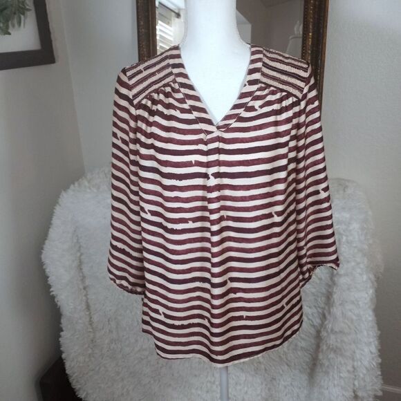 DAISY FUENTES DJ. PURPLE & BLUSH STRIPE BLOUSE SZ. M EUC - Picture 1 of 8